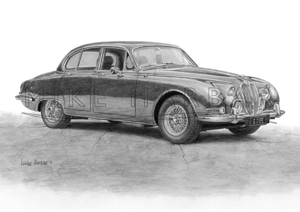 Jaguar S Type '63 to '68 - Black & White Print