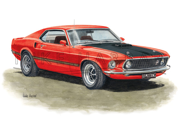 Ford Mustang 1969 Fast Back 428 Cobra Jet Colour Print