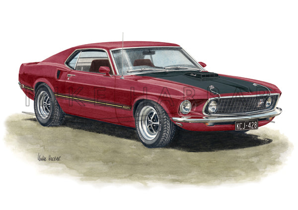 Ford Mustang 1969 Fast Back 428 Cobra Jet Personalised Print