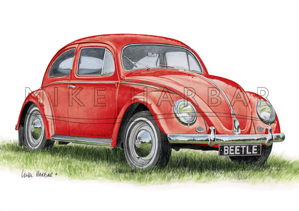 VW Beetle 1955 Oval Screen - Red Print