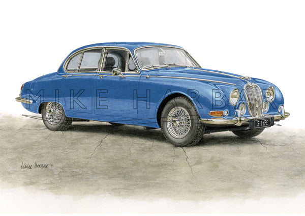 Jaguar S Type '63 to '68 - Colour Print - Blue