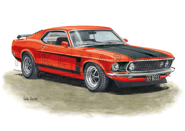 Ford Mustang 1969 Fast Back BOSS 302 Colour Print