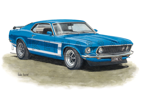 Ford Mustang 1969 Fast Back BOSS 302 Personalised Print
