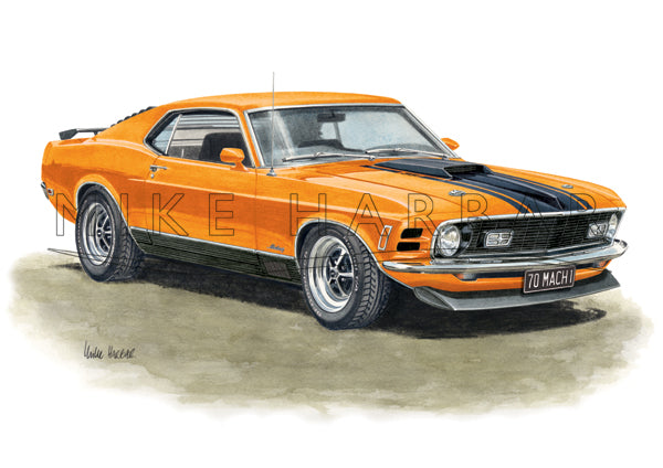 Ford Mustang 1970 Fast Back Mach 1 Colour Print