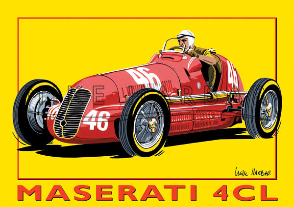 Maserati Yellow Poster 4CL and Nuvolari
