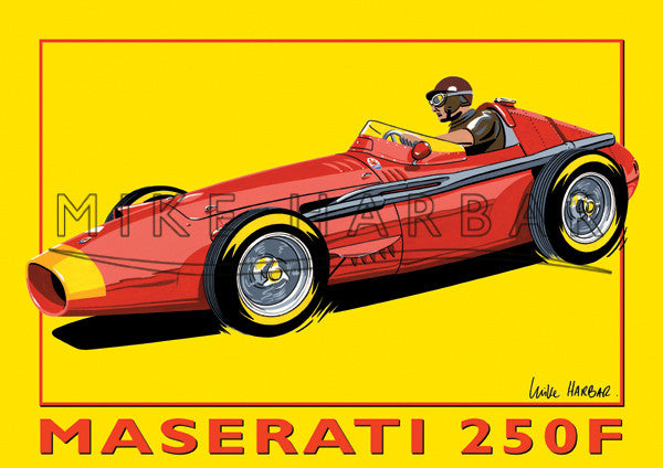 Maserati Yellow Poster 250F and Fangio