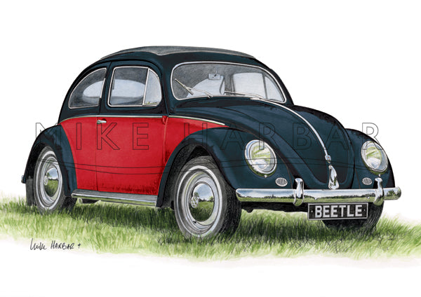VW Beetle 1955 Oval Screen - Personalised Print Your Colour & Rego