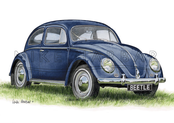 VW Beetle 1955 Oval Screen - Dark Blue Print