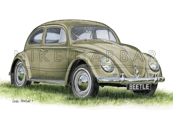 VW Beetle 1955 Oval Screen - Green Print