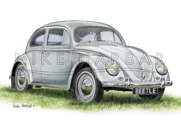 VW Beetle 1955 Oval Screen - Silver Print